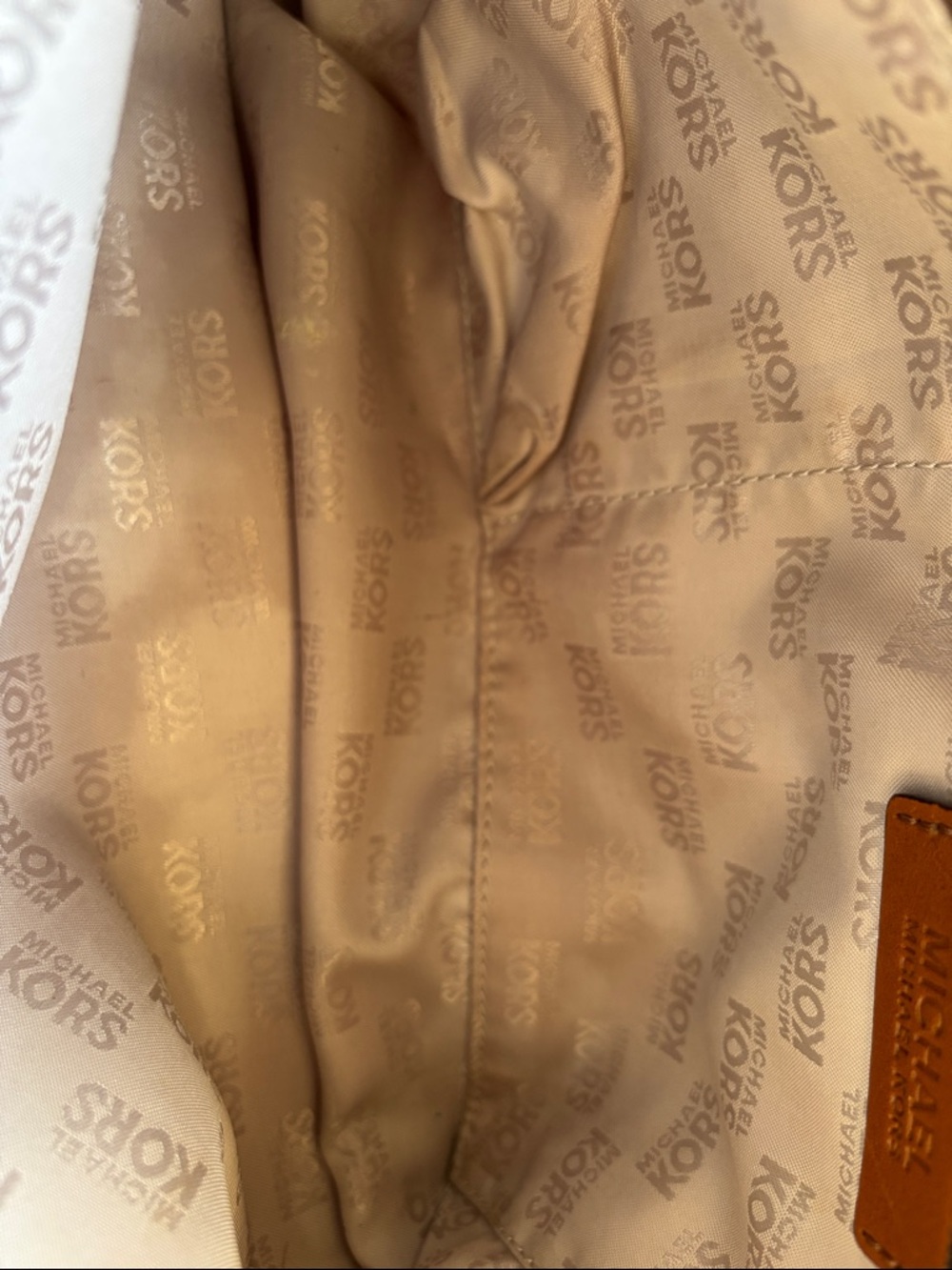 Michael Kors Beige Logo Tote with Brown Leather Handles - Picture 13 of 16